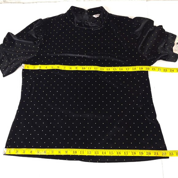NWT Nanette Lepore Black Velvet Blouse Gold Polka Dots Mockneck Shirt SIZE LARGE - Picture 13 of 16